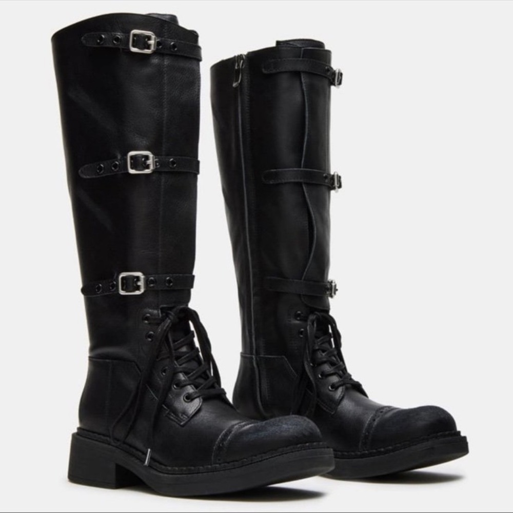Steve Madden Black Tall Combat Moto Boots